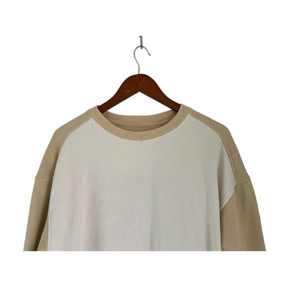 Everlane Color-block Sweatshirt Crewneck Organic Cotton Tan White Emblem Size La - Picture 2 of 8